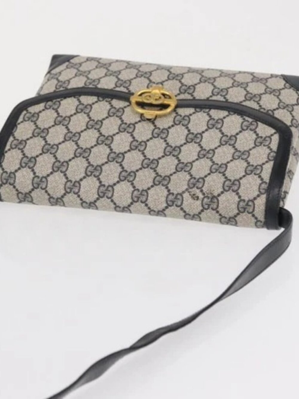 GUCCI GG Supreme Shoulder Bag PVC Navy Gold Auth gh1657 - Picture 5 of 16